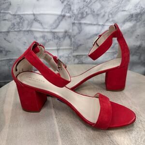 Cole Haan Grand.OS Josie Red Suede Block Heel Sandals Womens 10.5 Open Toe Shoe